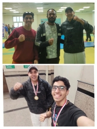 يهنئ السيد الأستاذ الدكتور محمد هيكل عميد الكلية، والسيد الأستاذ الدكتور محمد أبو ريا وكيل الكلية لشئون التعليم والطلاب، رعاية الشباب بكلية العلوم ا/ ايمن  و ا / احمد و د ايمن و د اسلام و الطالب عبدالرحمن محمد الشهير بميخا بالفرقة الثالثة لحصوله على